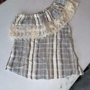 Striped Off-Shoulder Top with Lace Trim